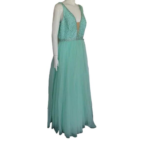 SHERRI HILL Gown/Dress, 16, Mint Green, Rhinestone/Beaded Bodice, Layered Tulle - Picture 3 of 14
